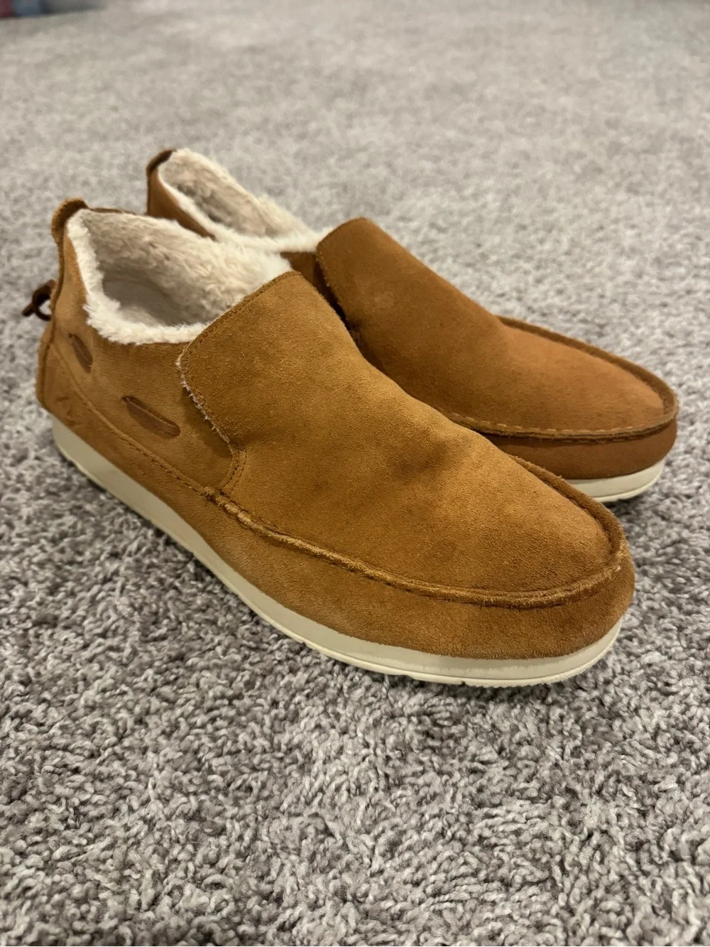 Sperry Men's Suede Slip-On Loafers in Chestnut Brown with Shearling Lining
